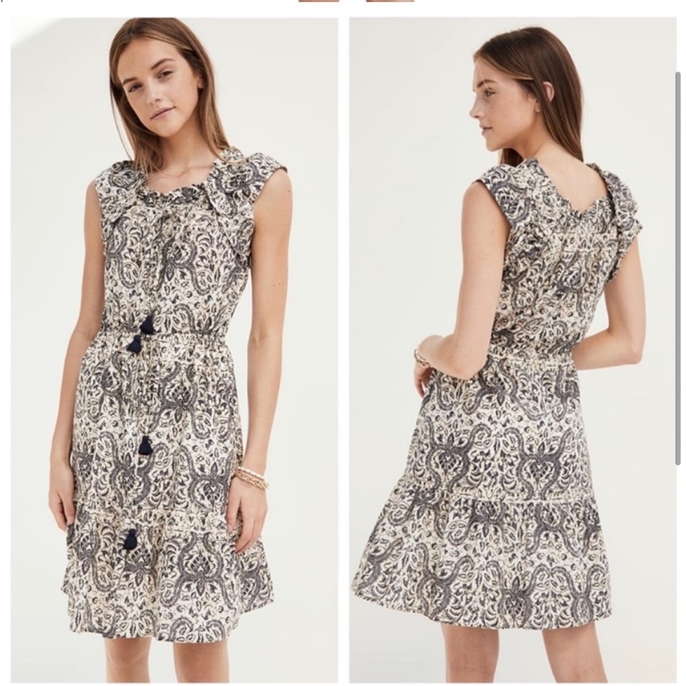 Sleeveless Paisley Ruffle Mini Dress in Ivory & Black
